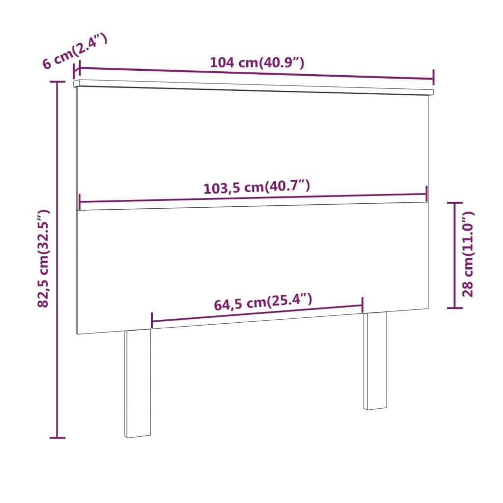 Gultas galvagalis, melns, 104x6x82,5cm, priedes masīvkoks cena un informācija | Gultas | 220.lv