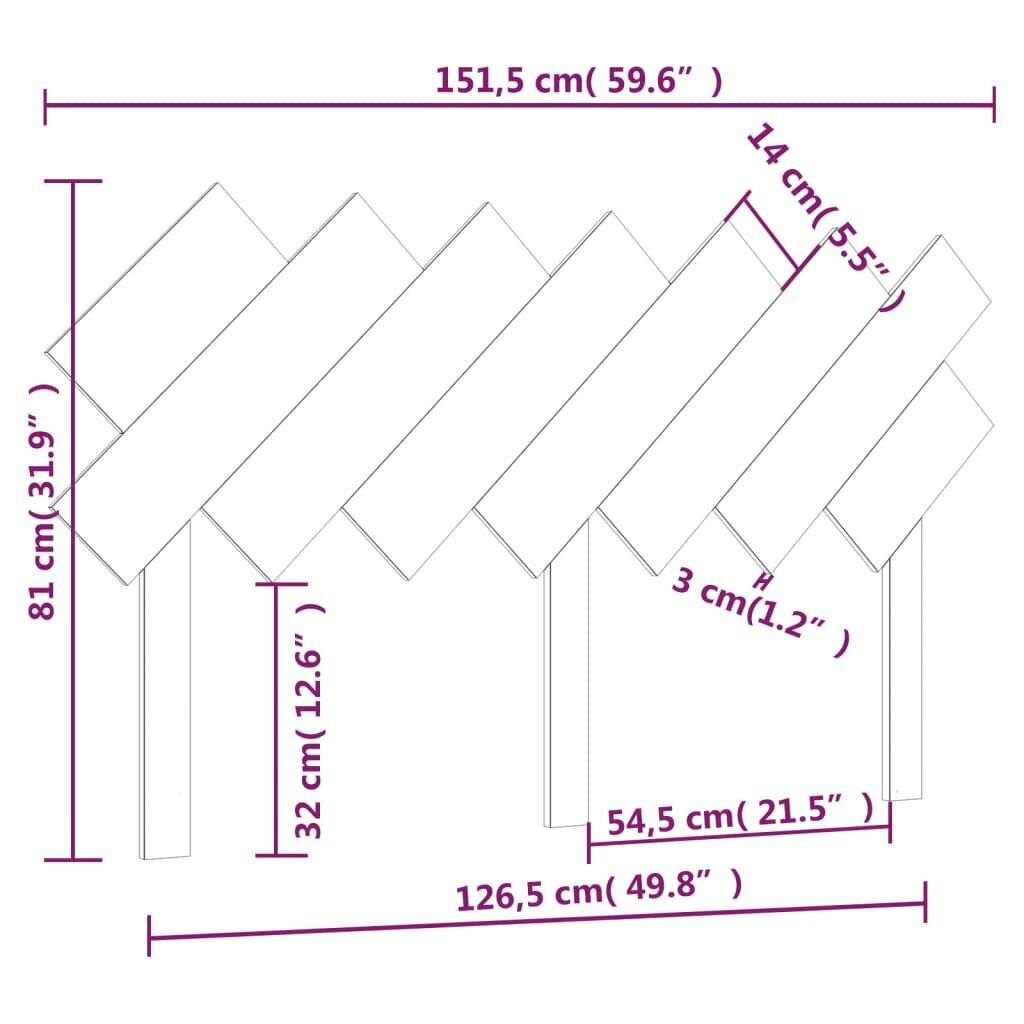 Gultas galvagalis, melns, 151,5x3x81cm, priedes masīvkoks cena un informācija | Gultas | 220.lv