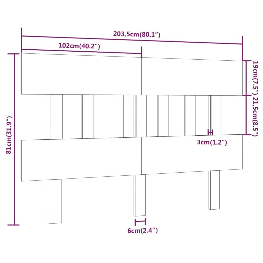 Gultas galvagalis, melns, 203,5x3x81cm, priedes masīvkoks cena un informācija | Gultas | 220.lv