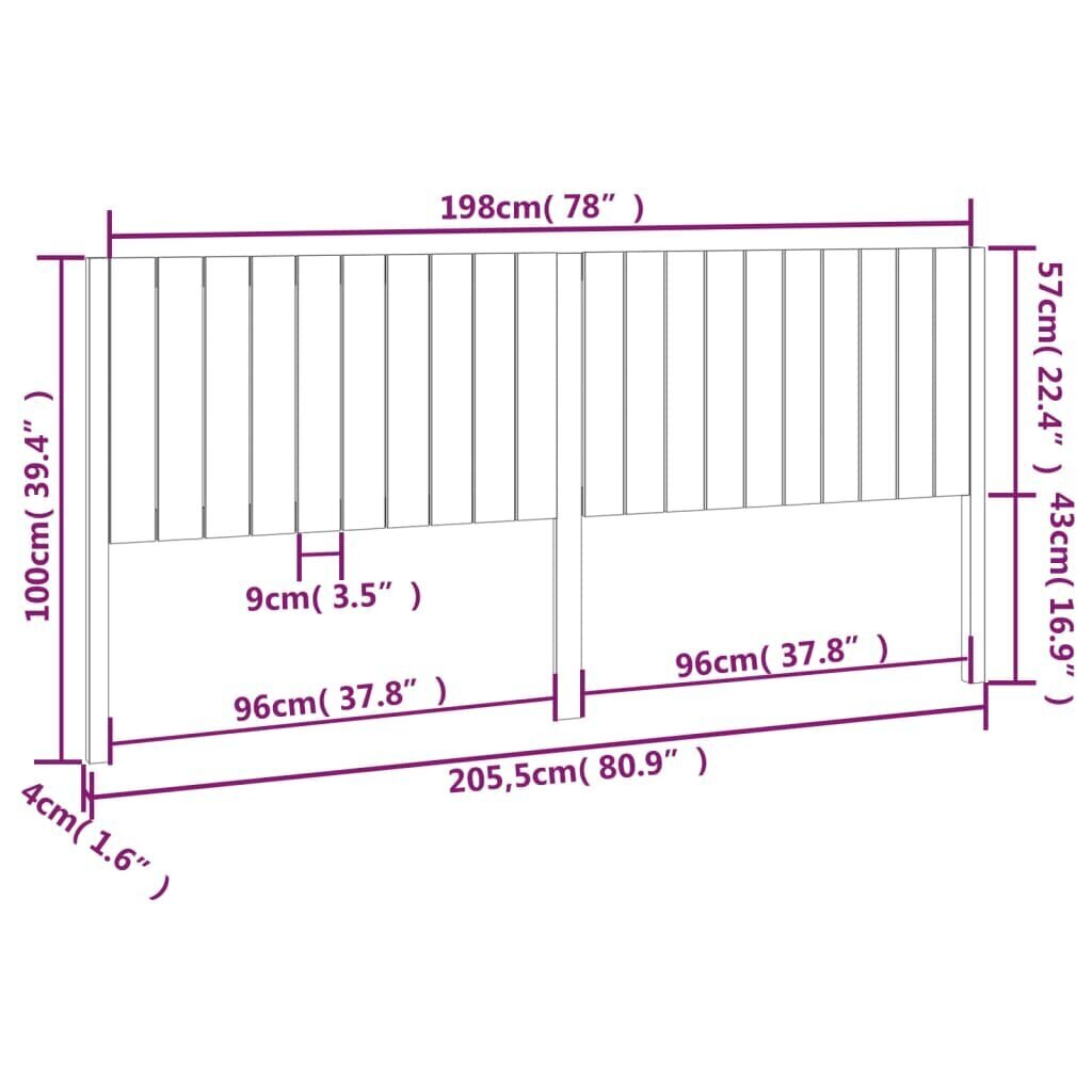 Gultas galvagalis, melns, 205,5x4x100cm, priedes masīvkoks cena un informācija | Gultas | 220.lv