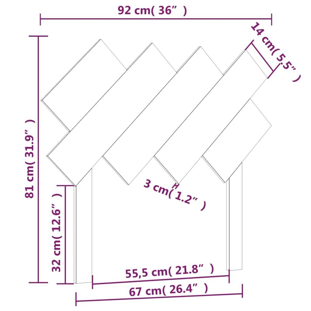 Gultas galvagalis, melns, 92x3x81cm, priedes masīvkoks cena un informācija | Gultas | 220.lv