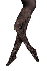 Modernas zeķubikses sievietēm melnā krāsā ar romantisku ziedu rakstu maigi rozā toņos Carmen цена и информация | Колготки | 220.lv