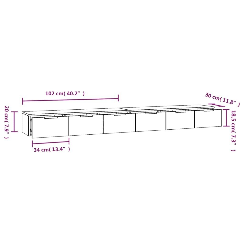 vidaXL sienas skapīši, 2 gab., balti, 102x30x20 cm, inženierijas koks cena un informācija | Skapīši viesistabai | 220.lv