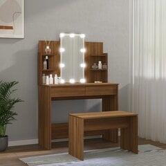 Tualetes galdiņa komplekts ar LED, brūns ozols, koka cena un informācija | Kosmētikas galdiņi | 220.lv
