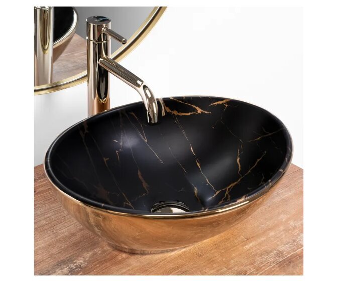Rea Sofia galda virsmas izlietne no marmora Black matt Gold cena un informācija | Izlietnes | 220.lv