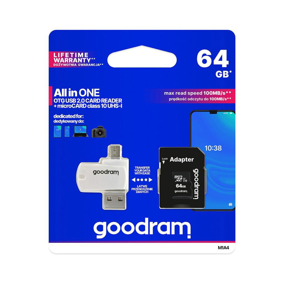 GOODRAM ALL IN ONE M1A4 — USB/micro, USB + microSD 64GB atmiņas karte цена и информация | Atmiņas kartes fotokamerām | 220.lv