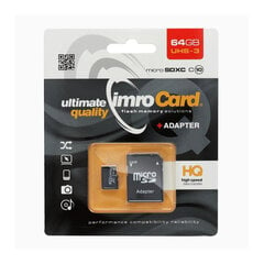 Карта памяти с адаптером Imro microSD 64GB / Class 10 UHS 3 цена и информация | Карты памяти для фотоаппаратов | 220.lv