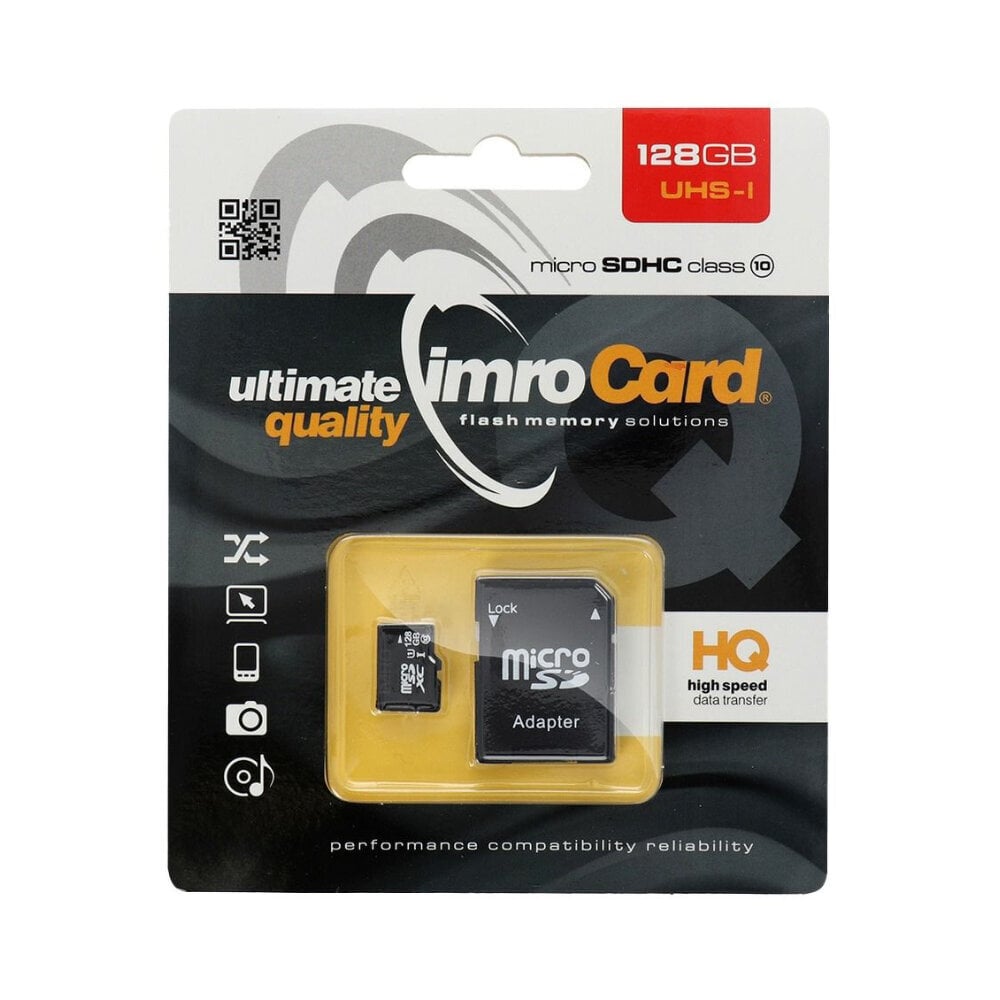 Atmiņas karte Imro microSD 128GB + adapteris / Class 10 UHS cena un informācija | Atmiņas kartes fotokamerām | 220.lv