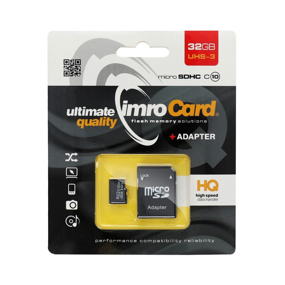 Atmiņas karte Imro microSD 32GB + adapteris / Class 10 UHS-3 cena un informācija | Atmiņas kartes fotokamerām | 220.lv