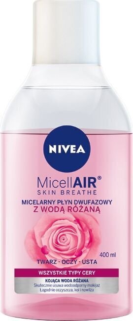 Micelārais divfāžu kosmētikas noņemšanas līdzeklis ar rožūdeni Nivea Micell Air Skin Breathe, 400 ml cena un informācija | Sejas ādas kopšana | 220.lv