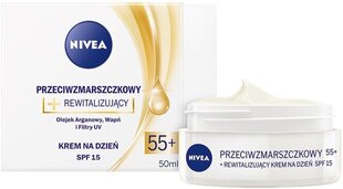 Дневной крем против морщин Nivea Anti-wrinkle + Revitalizing Day Cream SPF15 55+, 50 мл цена и информация | Наносите на чистую кожу лица. Подержите около 10-15 минут и смойте водой. | 220.lv