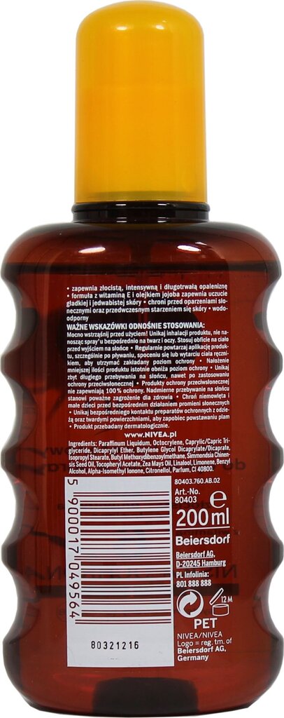 Pret sauli aizsargājošs eļļas sprejs SPF6 Nivea Sun, 200 ml cena un informācija | Sauļošanās krēmi | 220.lv