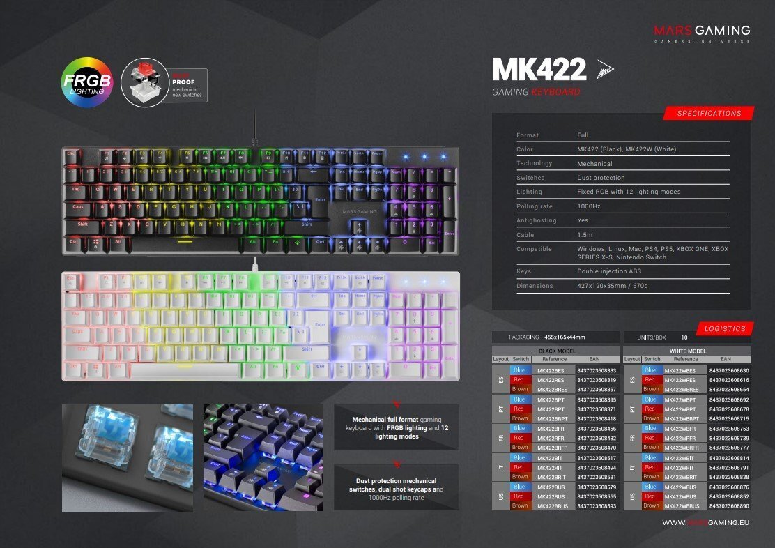 Mars Gaming MK422BRUS цена и информация | Klaviatūras | 220.lv