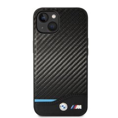 BMW M PU Carbon Blue Line Case for iPhone 14 Black cena un informācija | Telefonu vāciņi, maciņi | 220.lv