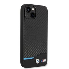 BMW M PU Carbon Blue Line Case for iPhone 14 Black cena un informācija | Telefonu vāciņi, maciņi | 220.lv