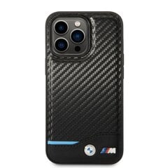 BMW M PU Carbon Blue Line Case for iPhone 14 Pro Black цена и информация | Чехлы для телефонов | 220.lv