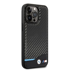 BMW M PU Carbon Blue Line Case for iPhone 14 Pro Black цена и информация | Чехлы для телефонов | 220.lv