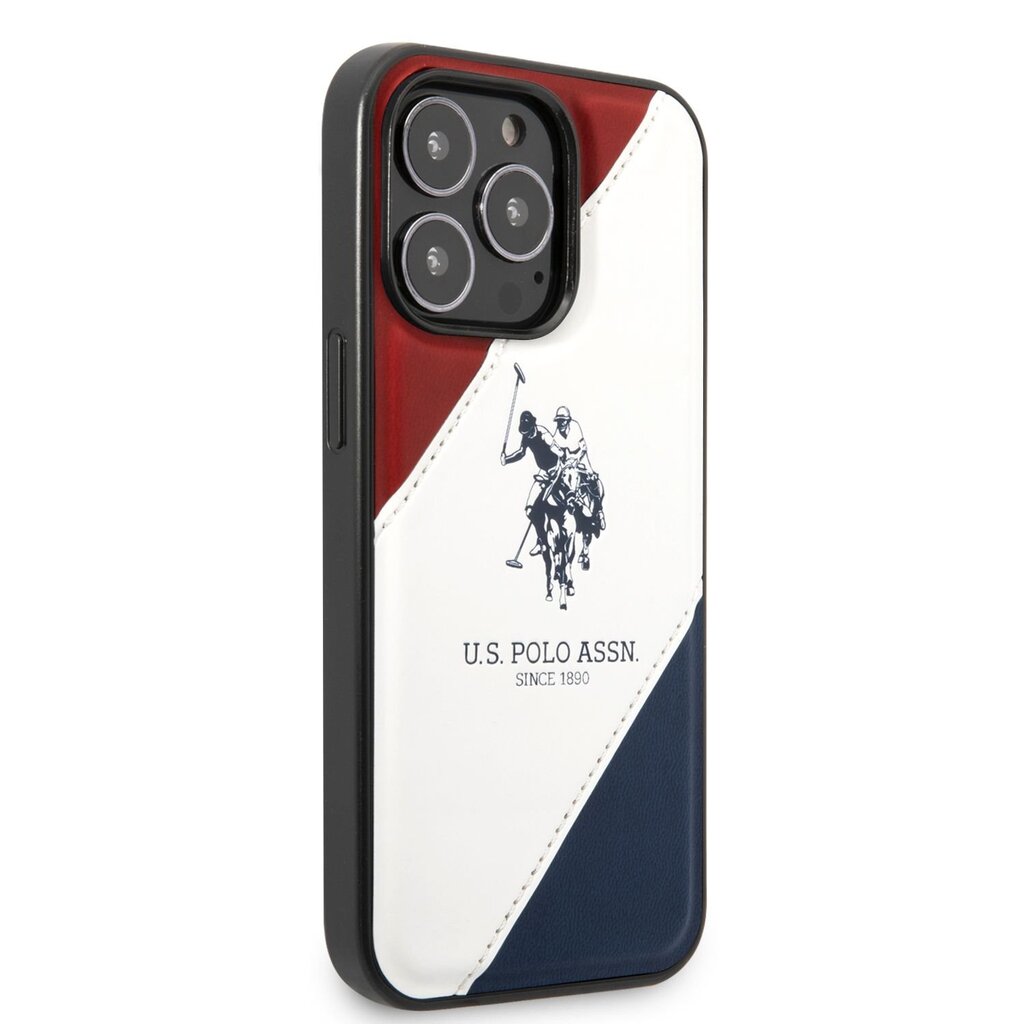 U.S. Polo PU Leather Double Horse Case for iPhone 14 Pro Red/White/Navy цена и информация | Telefonu vāciņi, maciņi | 220.lv