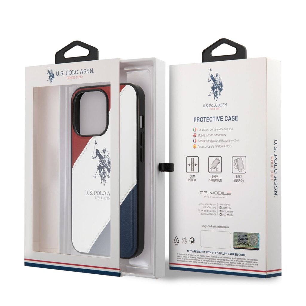U.S. Polo PU Leather Double Horse Case for iPhone 14 Pro Max Red/White/Navy cena un informācija | Telefonu vāciņi, maciņi | 220.lv