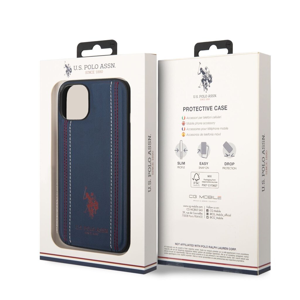U.S. Polo PU Leather Stitched Lines Case for iPhone 14 Plus Navy cena un informācija | Telefonu vāciņi, maciņi | 220.lv