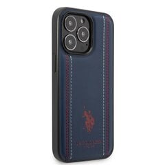 U.S. Polo PU Leather Stitched Lines Case for iPhone 14 Pro Navy cena un informācija | Telefonu vāciņi, maciņi | 220.lv