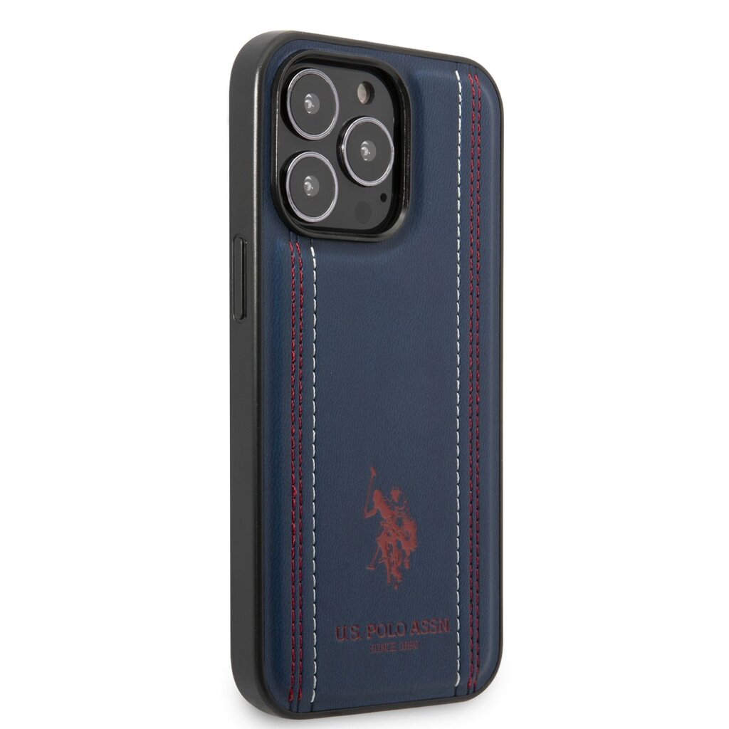 U.S. Polo PU Leather Stitched Lines Case for iPhone 14 Pro Navy цена и информация | Telefonu vāciņi, maciņi | 220.lv