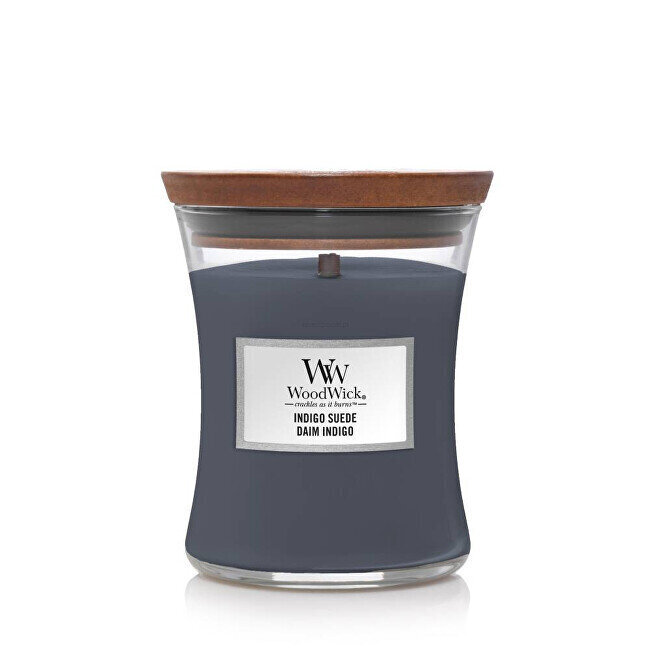 WoodWick aromātiska svece Indigo Suede, 275 g cena un informācija | Sveces un svečturi | 220.lv