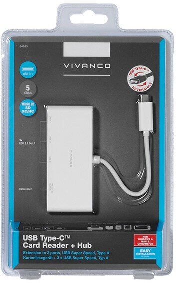 Vivanco USB hub USB-C + karšu lasītājs, balts (34295) цена и информация | Adapteri un USB centrmezgli | 220.lv