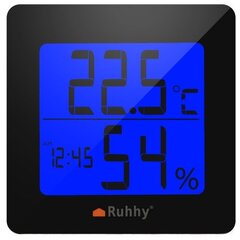 Temperatūras un mitruma mērītājs ar pulksteni, datumu un modinātāju цена и информация | Метеорологические станции, термометры | 220.lv