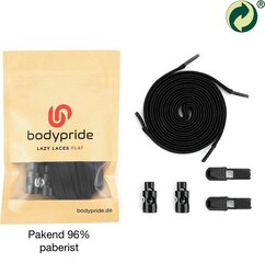  Bodypride плоские резиновые шнурки, черные, 120 см цена и информация | Для ухода за обувью и одеждой | 220.lv