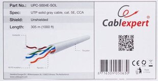 Montāžas kabelis Gembird UTP kat. 5e, stieple, CCA, 305 m (rullis), pelēka цена и информация | Кабели и провода | 220.lv