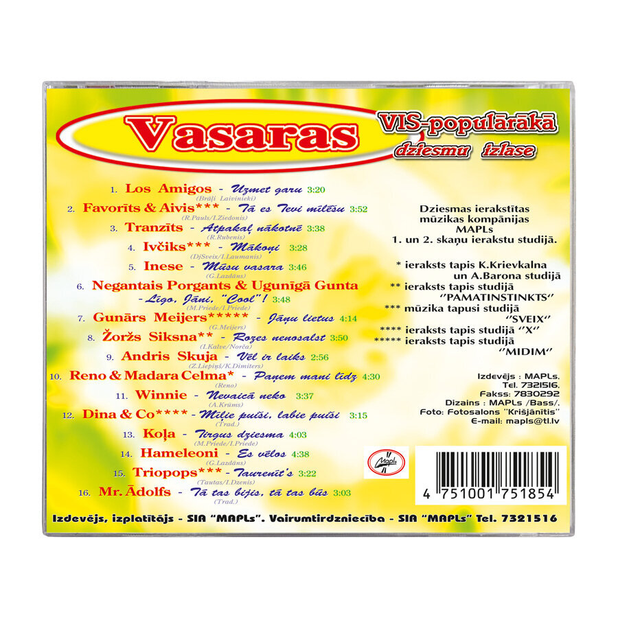 CD VASARAS VISPOPULĀRĀKĀ DZIESMU IZLASE цена и информация | Vinila plates, CD, DVD | 220.lv