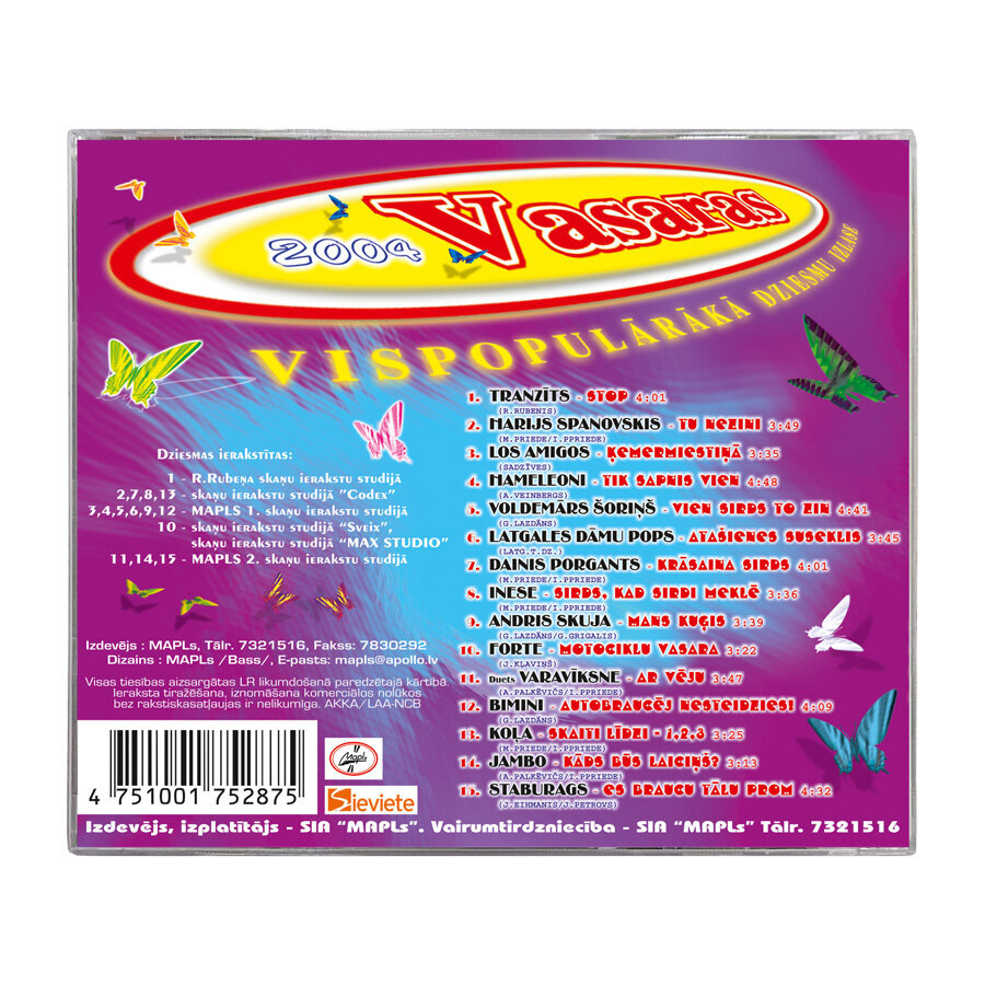 CD VASARAS VISPOPULĀRĀKĀ DZIESMU IZLASE 2004 цена и информация | Vinila plates, CD, DVD | 220.lv