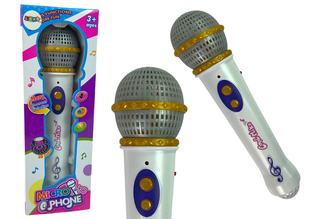 Karaokes mikrofons ar apgaismojumu Lean, balts cena un informācija | Attīstošās rotaļlietas | 220.lv