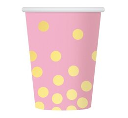 Vienreizējās lietošanas papīra krūzes "Gold dots", rozā, 270 ml, 6 gab PF-KPZGR cena un informācija | Vienreizējie trauki | 220.lv