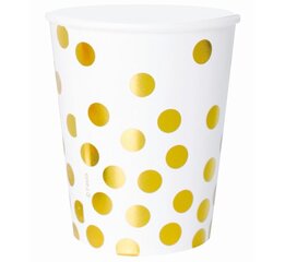 Vienreizējās lietošanas papīra krūzes "Gold dots", baltas, 270 ml, 6 gab (PF-KPZGB) 1712 цена и информация | Праздничная одноразовая посуда | 220.lv