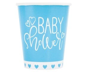 Одноразовые бумажные стаканчики Baby Shower blue hearts, 270 мл, 8 шт 73386 цена и информация | Праздничная одноразовая посуда | 220.lv