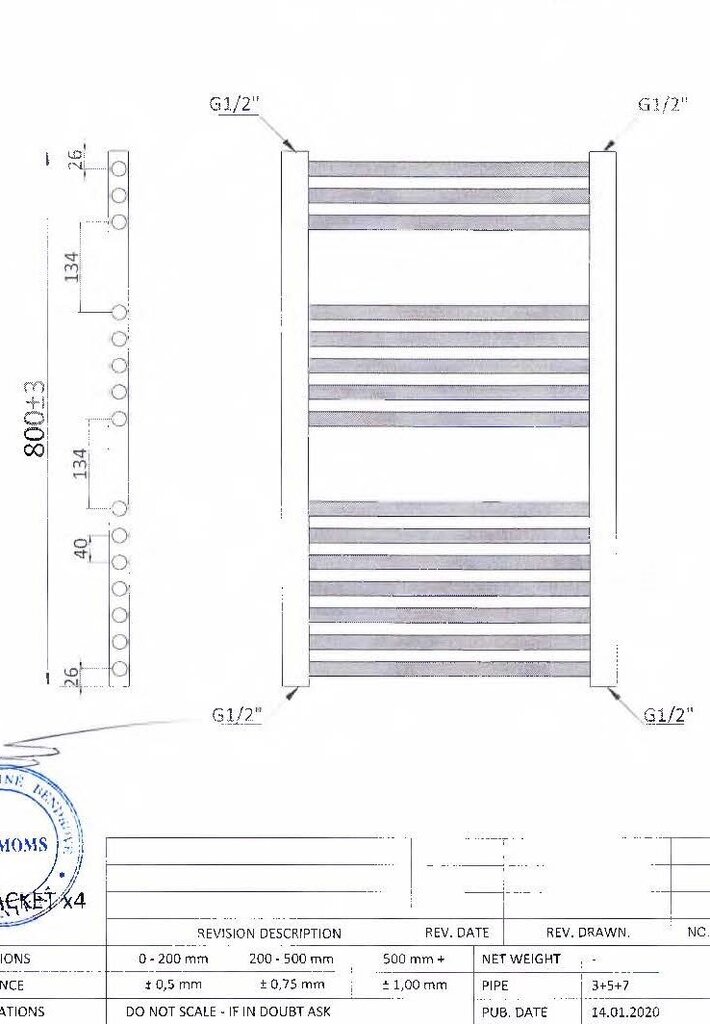 Elektriskais dvieļu žāvētājs 800/500, hromėta, 300 W цена и информация | Dvieļu žāvētāji | 220.lv