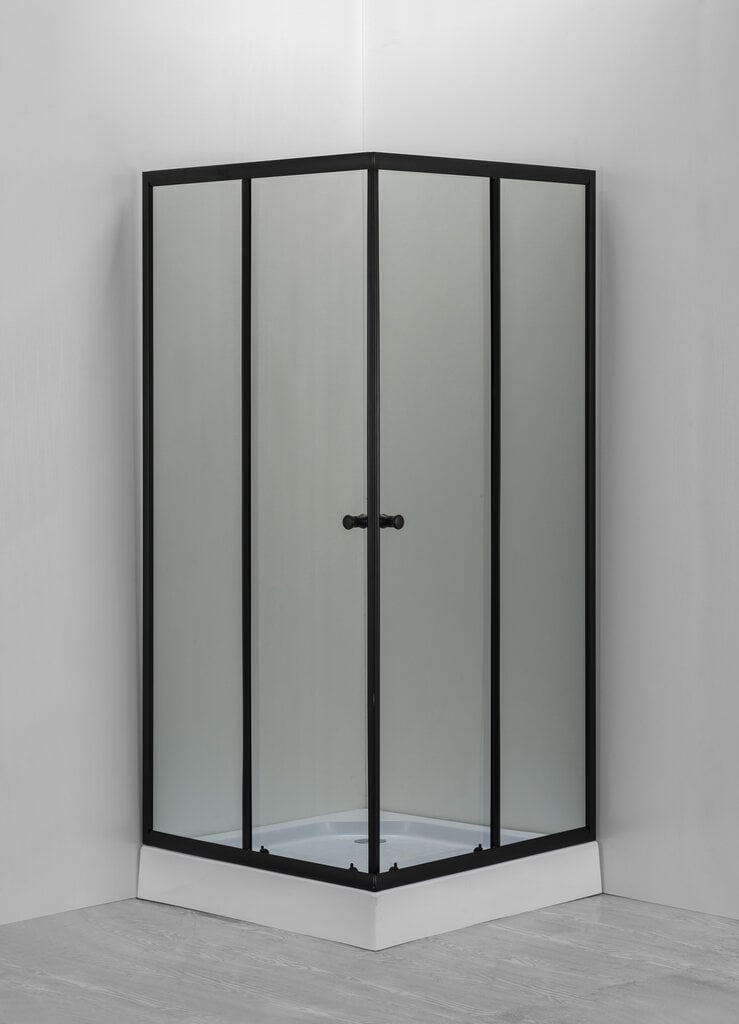 Dušas stūris GOTLAND Eko Black 800*800*195cm, zems paliktnis 13 cm, melnais profils, matēti stikli cena un informācija | Dušas kabīnes | 220.lv