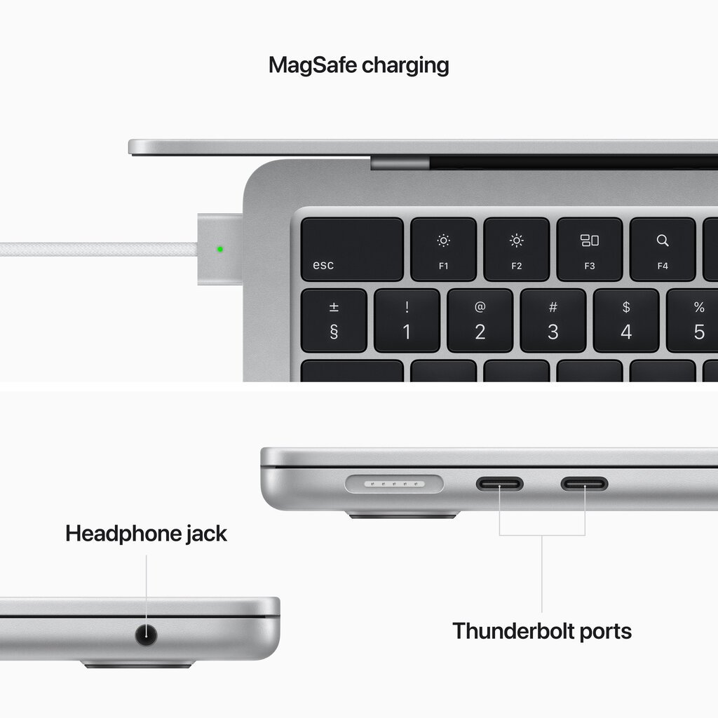 MacBook Air 13” Apple M2 8C CPU, 8C GPU/8GB/256GB SSD/Silver/SWE - MLXY3KS/A cena un informācija | Portatīvie datori | 220.lv