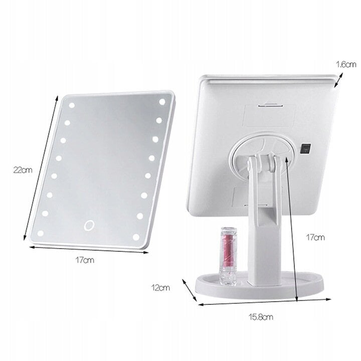 Kosmētiskais spogulis ar palielinājumu un 16 LED cena un informācija | Kosmētikas somas, spoguļi | 220.lv