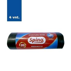 Atkritumu maisi SPINO 35 l, 10 mik., 20 gab., melni, iepakojumā 4 gab. cena un informācija | Miskastes maisi | 220.lv