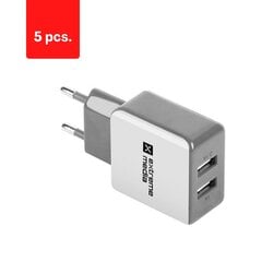 Зарядное устройство USB EXTREME MEDIA 230V USB 5V/2.1A, 2 разъема, цвет бело-серый, в упаковке 5 шт. цена и информация | Зарядные устройства для телефонов | 220.lv