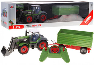 Tālvadības traktors ar piekabi 1:28, zaļš cena un informācija | Rotaļlietas zēniem | 220.lv