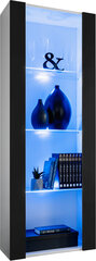 Extreme Furniture OPEN V159 skapītis, Viesistabas skapītis ar 3 stikla plauktiem, Zilas LED gaismas, Balts karkass un melna priekšpuse cena un informācija | Skapīši viesistabai | 220.lv