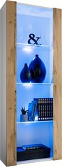 Extreme Furniture OPEN V159 skapītis, Viesistabas skapītis ar 3 stikla plauktiem, Zilas LED gaismas, Balts karkass un balta votāna cena un informācija | Skapīši viesistabai | 220.lv