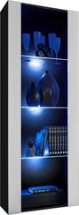 Extreme Furniture OPEN V159 skapītis, Viesistabas skapītis ar 3 stikla plauktiem, Zilas LED gaismas, Melns karkass un balta priekšpuse cena un informācija | Skapīši viesistabai | 220.lv