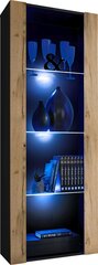 Extreme Furniture OPEN V159 skapītis, Viesistabas skapītis ar 3 stikla plauktiem, Zilas LED gaismas, Melns karkass un balta votāna цена и информация | Шкафчики в гостиную | 220.lv