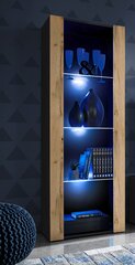 Extreme Furniture OPEN V159 skapītis, Viesistabas skapītis ar 3 stikla plauktiem, Zilas LED gaismas, Melns karkass un balta votāna цена и информация | Шкафчики в гостиную | 220.lv