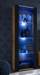 Extreme Furniture OPEN V159 skapītis, Viesistabas skapītis ar 3 stikla plauktiem, Zilas LED gaismas, Votāna karkass un melna priekšpuse cena un informācija | Skapīši viesistabai | 220.lv